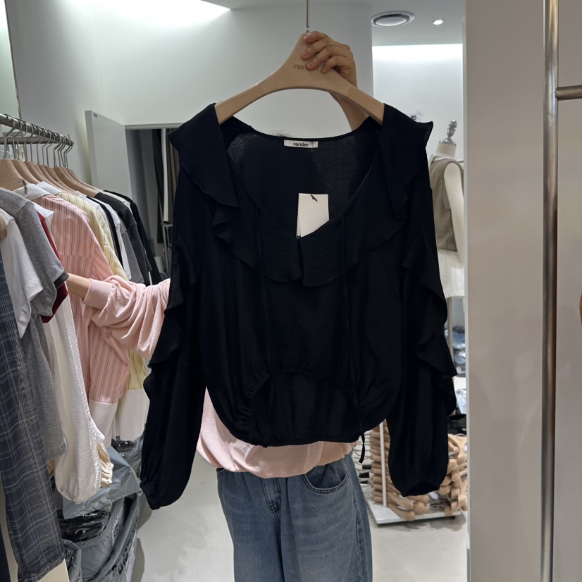RENDER東大門㊣直郵女士新品休閑25秋夏職業時尚襯衫蕾絲衫RENDER襯衫/蕾絲衫圖色3