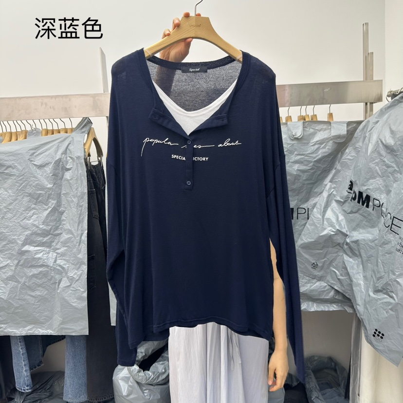 SPECIAL韓國代購㊣女裝新品推薦人氣休閑職業長袖T恤假兩件SPECIAL長袖T恤圖色6
