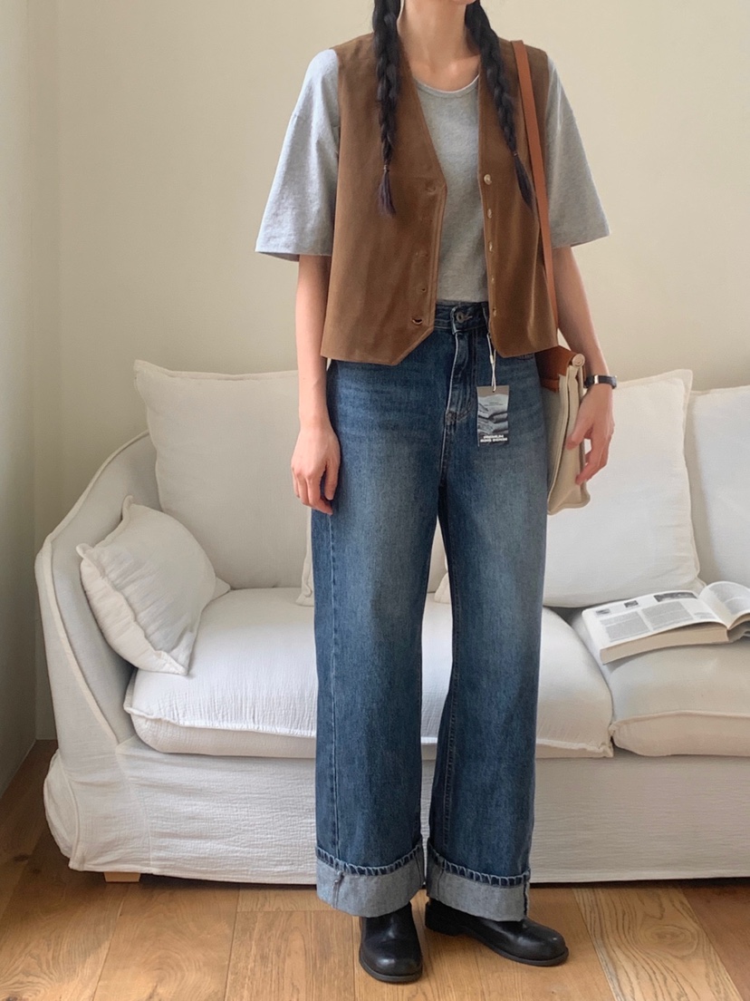 WOOD韓國代購㊣女裝新款時尚職業熱賣推薦真品25秋夏牛仔褲WOOD牛仔褲
