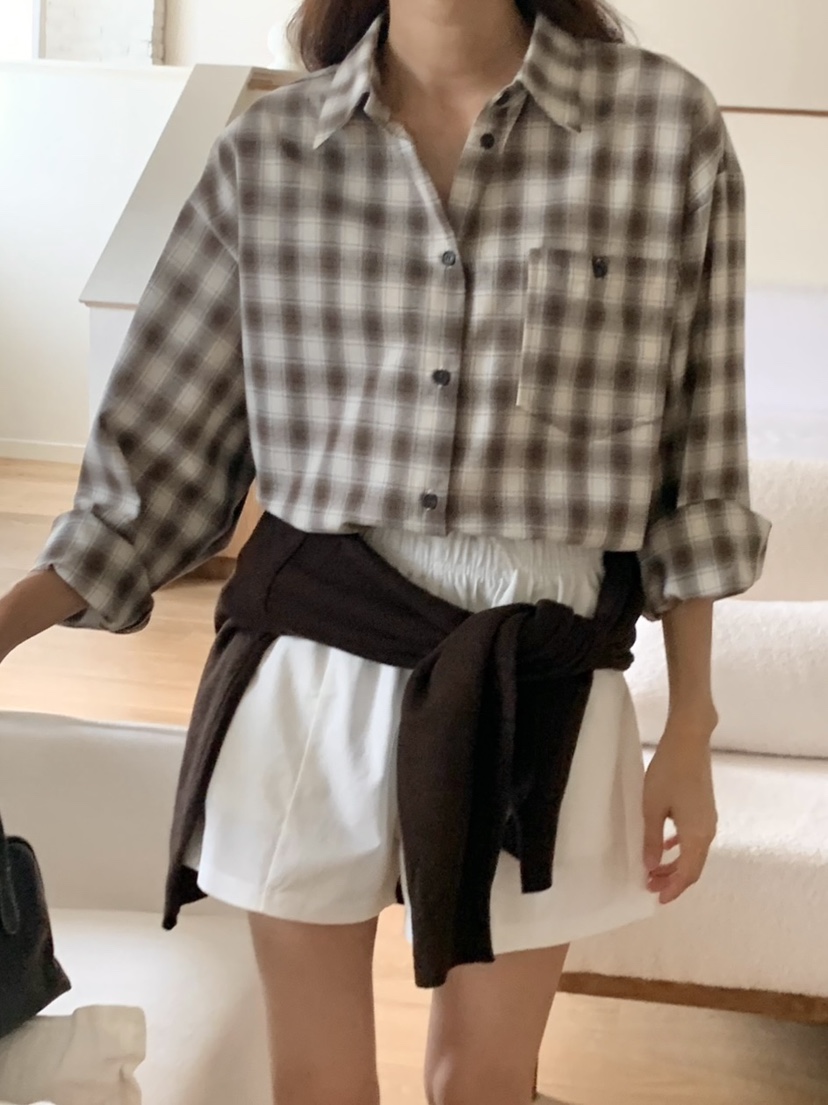 WOOD東大門㊣代購女士新款25秋夏職業熱賣時尚襯衫蕾絲衫格紋WOOD襯衫/蕾絲衫
