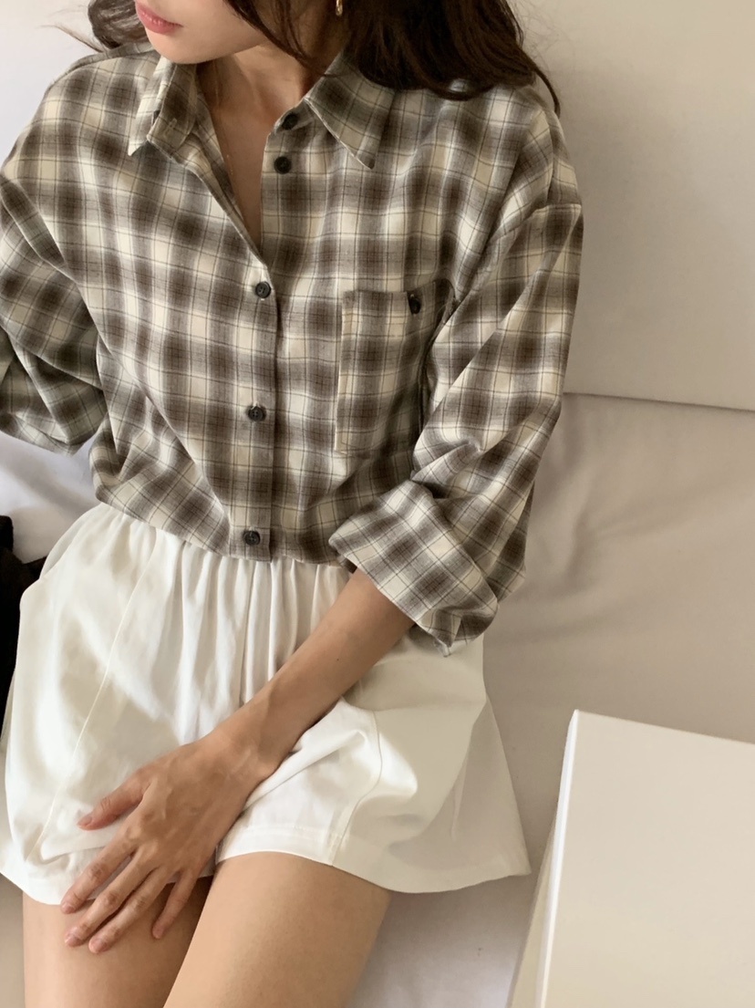 WOOD東大門㊣代購女士新款25秋夏職業熱賣時尚襯衫蕾絲衫格紋WOOD襯衫/蕾絲衫