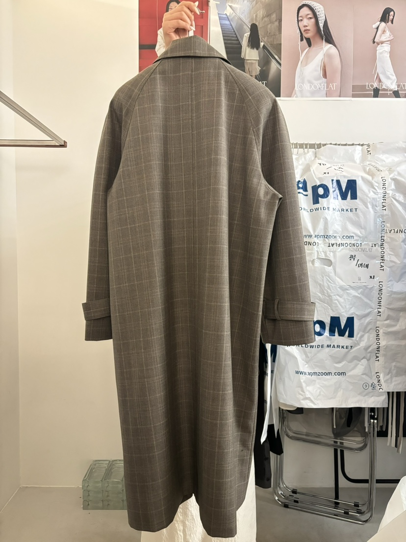 LONDON FLAT韓國直郵㊣女士新品休閑時尚職業長款風衣格紋LONDON FLAT長款風衣