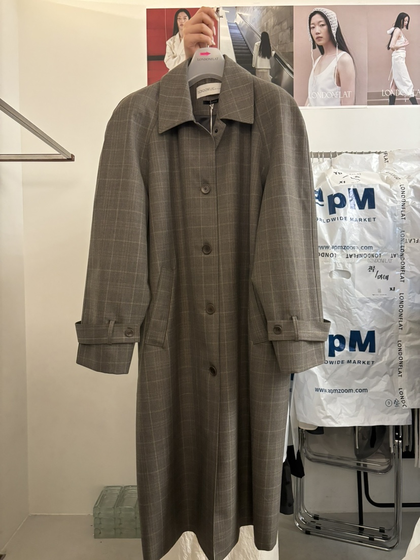 LONDON FLAT韓國直郵㊣女士新品休閑時尚職業長款風衣格紋LONDON FLAT長款風衣圖色1