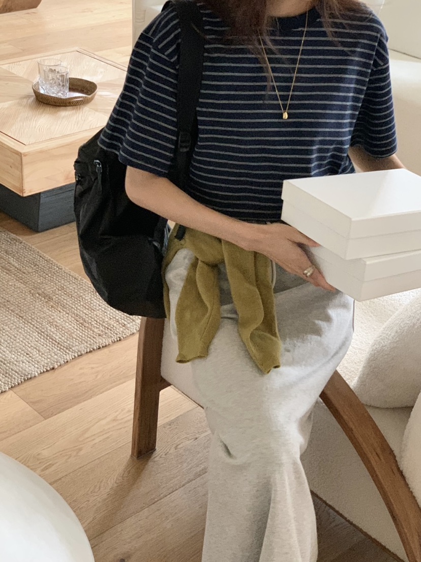 WOOD東大門㊣實拍女士新品25秋夏職業推薦熱賣休閑真品T恤條紋WOODT恤