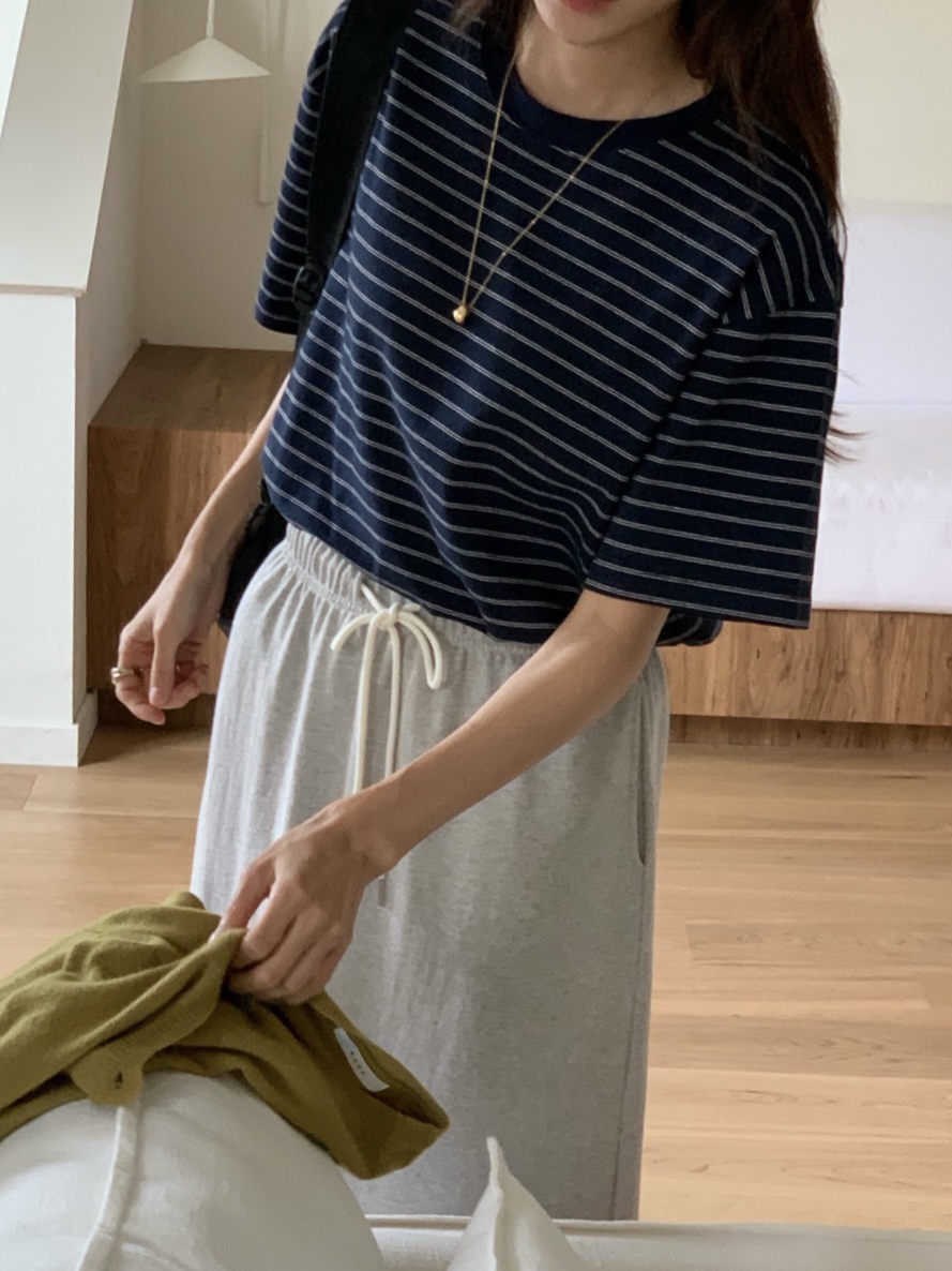 WOOD東大門㊣實拍女士新品25秋夏職業推薦熱賣休閑真品T恤條紋WOODT恤
