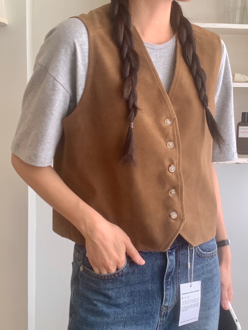 WOOD韓國代購㊣女裝新款休閑推薦25秋夏時尚人氣職業真品馬甲WOOD馬甲