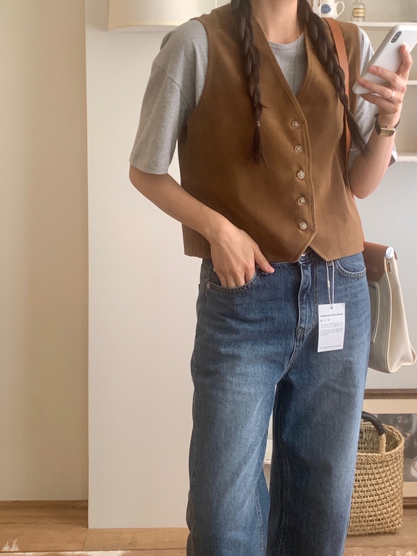 WOOD韓國代購㊣女裝新款休閑推薦25秋夏時尚人氣職業真品馬甲WOOD馬甲