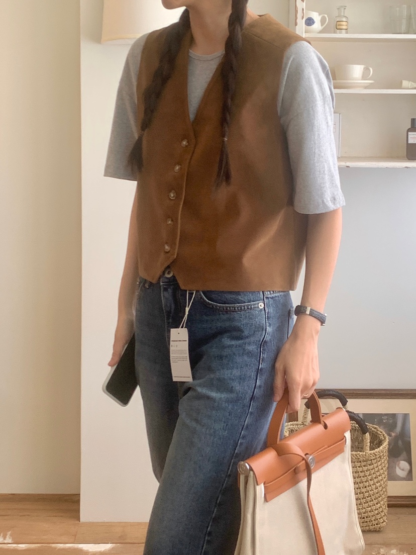 WOOD韓國代購㊣女裝新款休閑推薦25秋夏時尚人氣職業真品馬甲WOOD馬甲