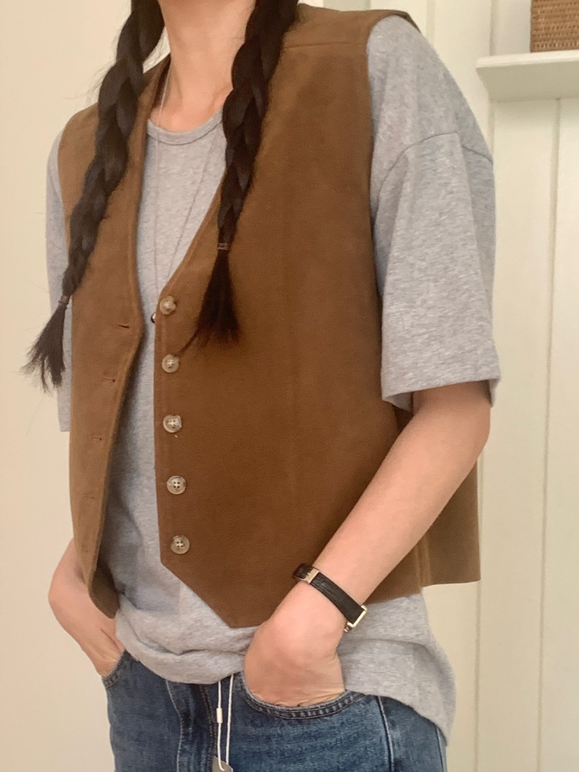 WOOD韓國代購㊣女裝新款休閑推薦25秋夏時尚人氣職業真品馬甲WOOD馬甲