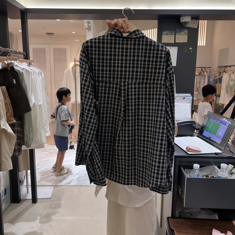 SELF SERVICE韓國直郵㊣女裝新款人氣休閑職業襯衫蕾絲衫格紋SELF SERVICE襯衫/蕾絲衫