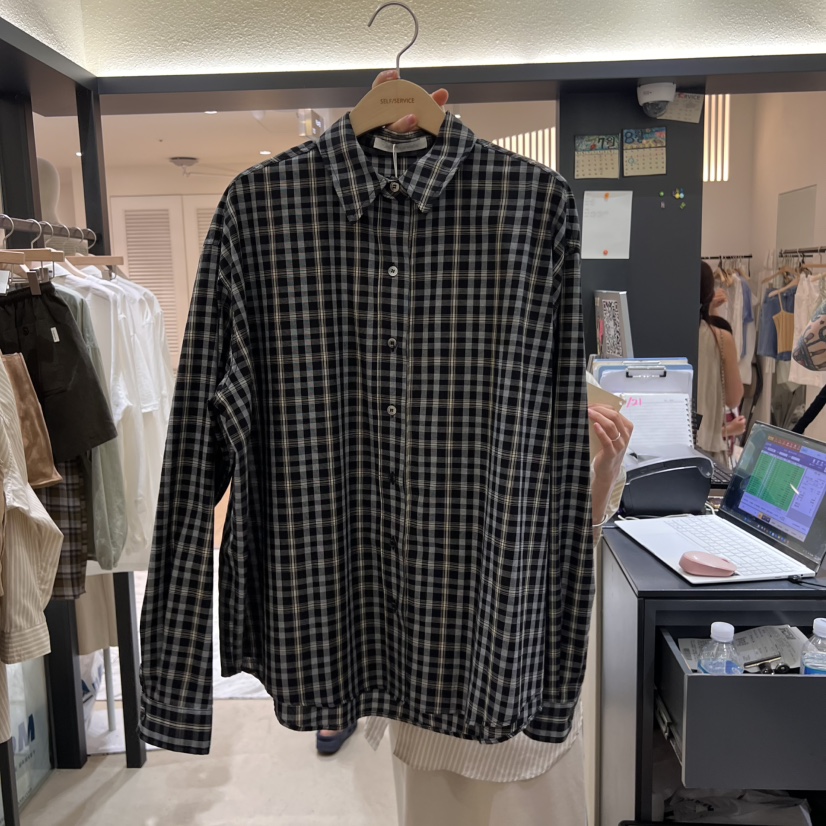 SELF SERVICE韓國直郵㊣女裝新款人氣休閑職業襯衫蕾絲衫格紋SELF SERVICE襯衫/蕾絲衫圖色1