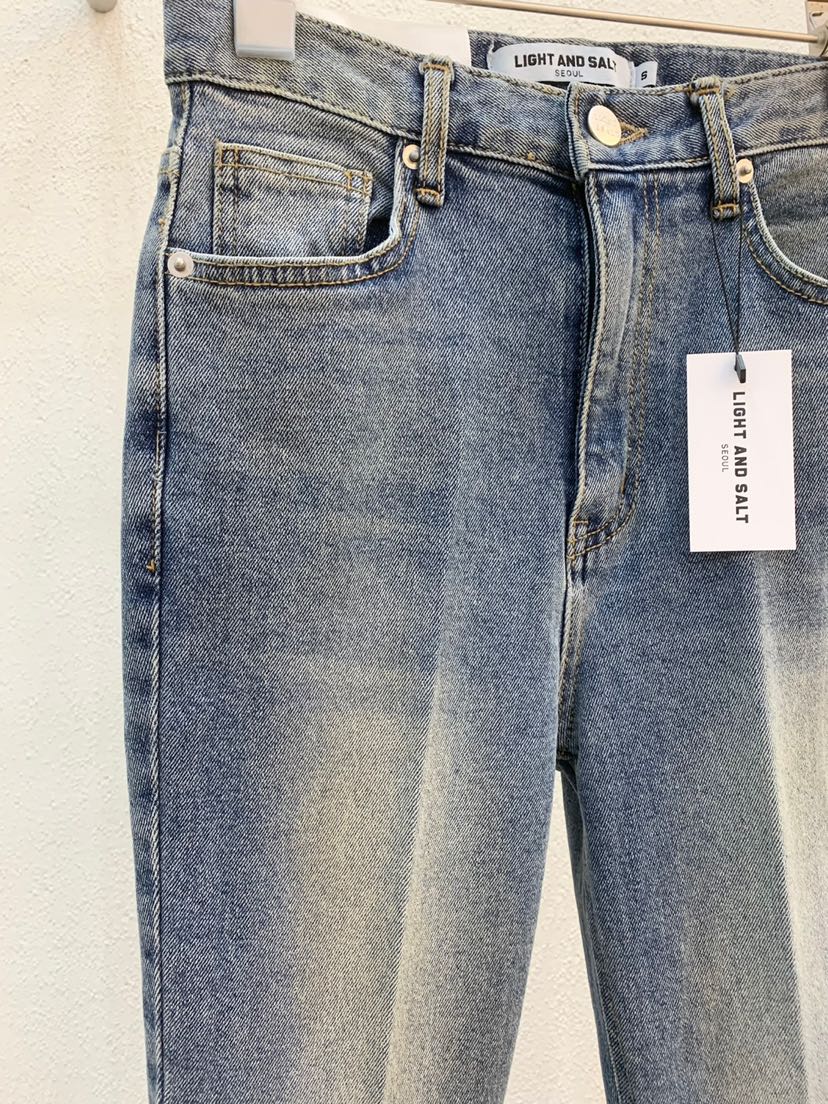 LIGHT AND SALT韓國代購㊣女裝新品人氣推薦真品牛仔褲絨LIGHT AND SALT牛仔褲