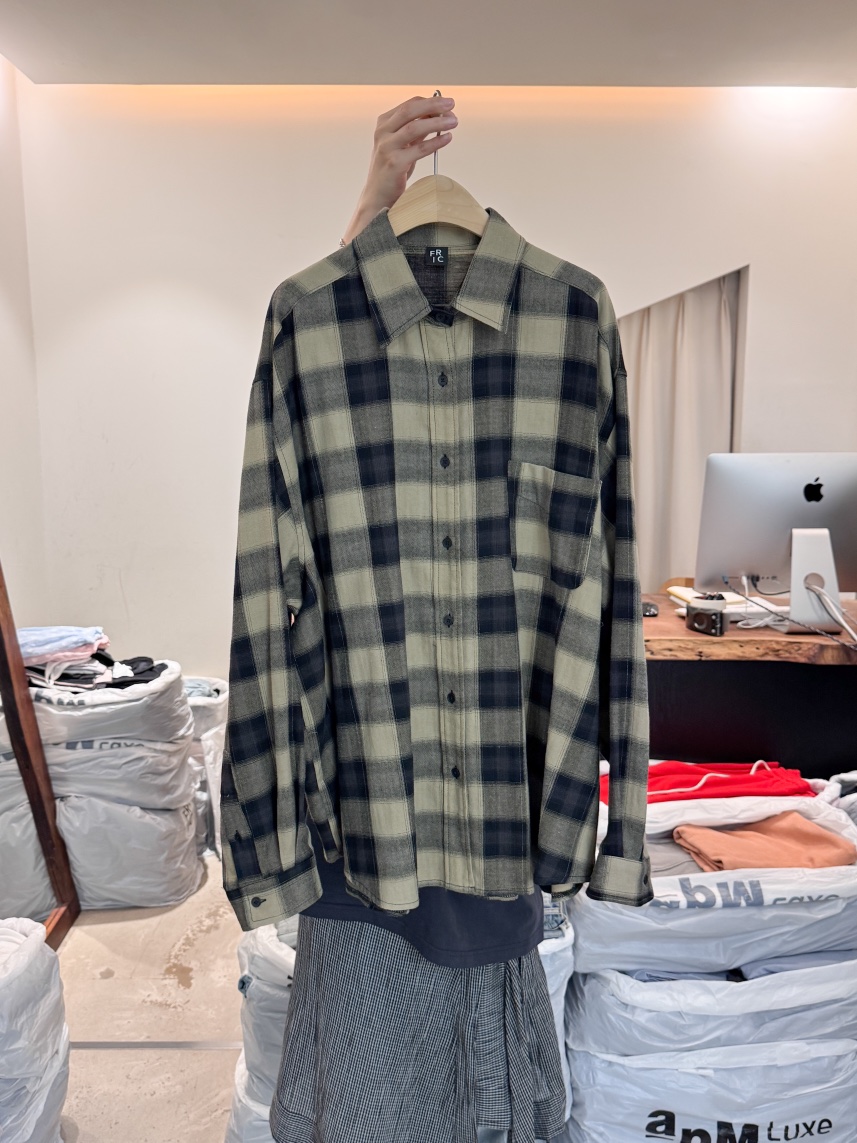 FRIC東大門㊣代購女士新品25秋冬職業時尚真品襯衫蕾絲衫格紋FRIC襯衫/蕾絲衫
