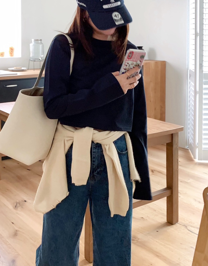 COURGETTE韓國直郵㊣女士新品真品25秋冬推薦熱賣長袖T恤短款COURGETTE長袖T恤