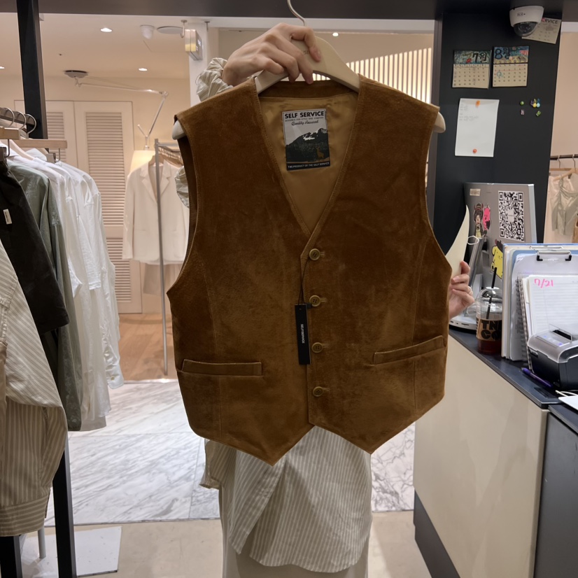 SELF SERVICE韓國代購㊣女士新款25秋冬熱賣職業馬甲絨面革SELF SERVICE馬甲圖色1
