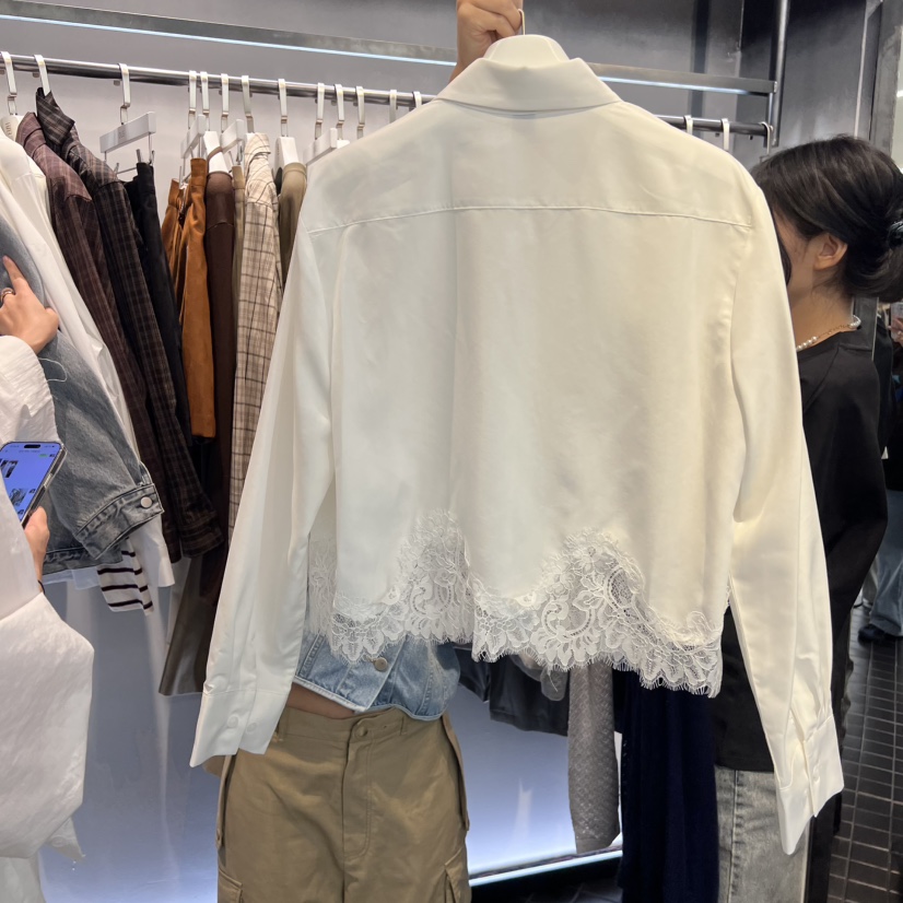OUS/INCH-L韓國代購㊣女士新款25秋冬熱賣休閑襯衫蕾絲衫OUS/INCH襯衫/蕾絲衫