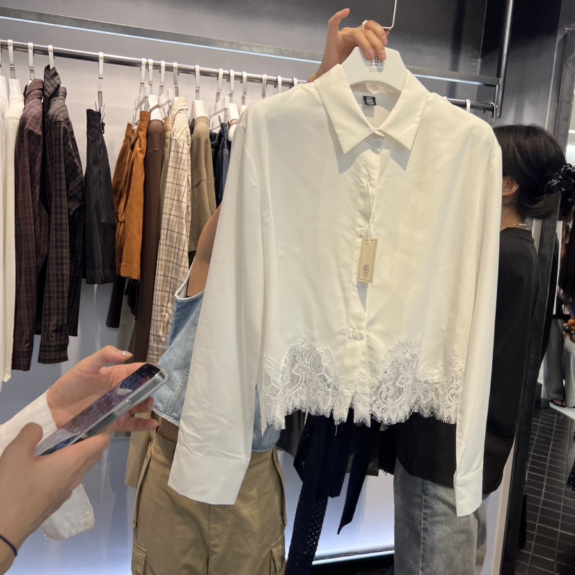 OUS/INCH-L韓國代購㊣女士新款25秋冬熱賣休閑襯衫蕾絲衫OUS/INCH襯衫/蕾絲衫圖色1
