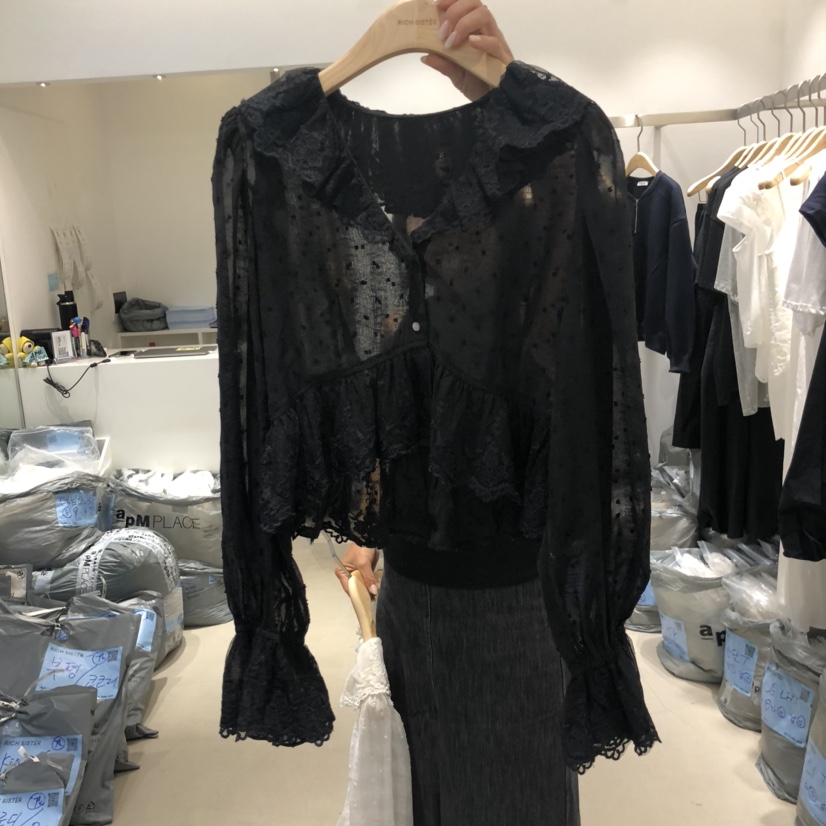 RICH SISTER韓國直郵㊣女裝新款職業襯衫蕾絲衫泡泡袖蕾絲RICH SISTER襯衫/蕾絲衫圖色2