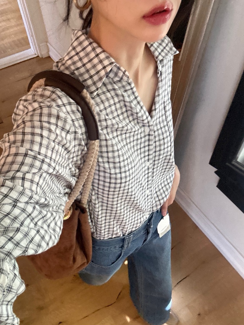 ME MO東大門㊣代購女士新品人氣熱賣推薦襯衫蕾絲衫格紋海軍ME MO襯衫/蕾絲衫