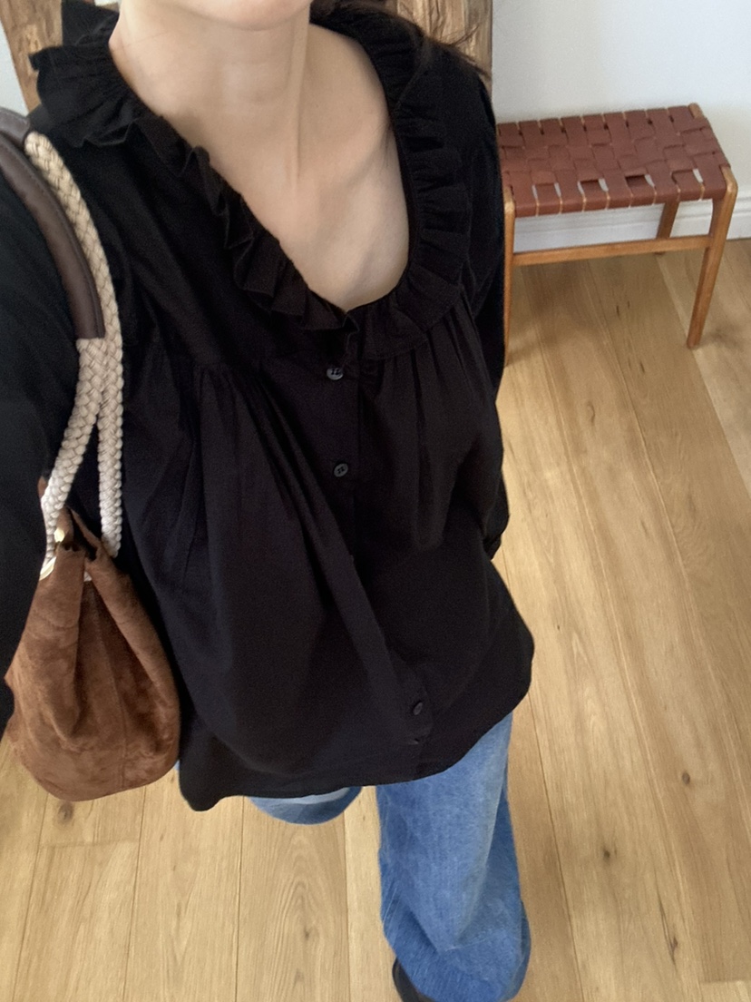 ME MO東大門㊣代購女裝新款職業襯衫蕾絲衫不含腰帶荷葉邊ME MO襯衫/蕾絲衫