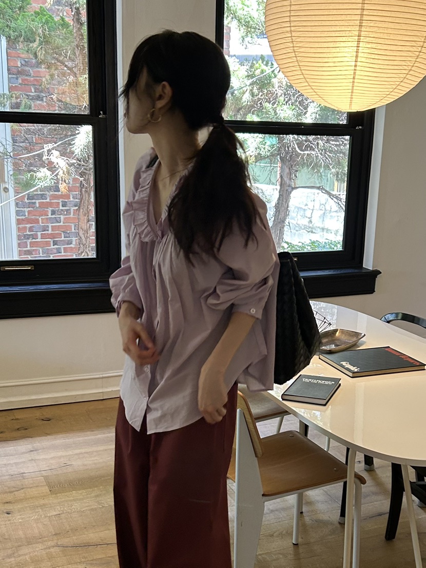 ME MO東大門㊣代購女裝新款職業襯衫蕾絲衫不含腰帶荷葉邊ME MO襯衫/蕾絲衫