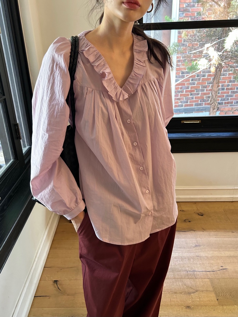 ME MO東大門㊣代購女裝新款職業襯衫蕾絲衫不含腰帶荷葉邊ME MO襯衫/蕾絲衫圖色2