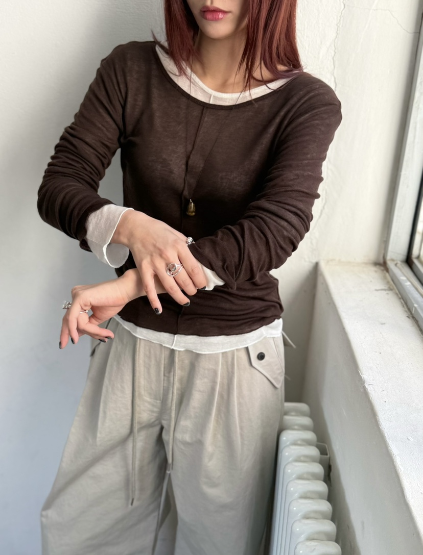 OVER NEAR東大門㊣實拍女裝新品25秋冬真品熱賣休閑長袖T恤OVER NEAR長袖T恤