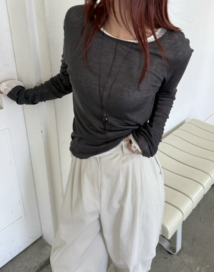 OVER NEAR東大門㊣實拍女裝新品25秋冬真品熱賣休閑長袖T恤OVER NEAR長袖T恤圖色2