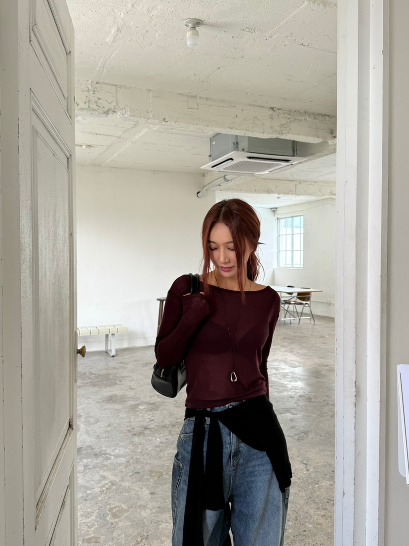 OVER NEAR韓國直郵㊣女士新款推薦休閑時尚人氣長袖T恤羊毛OVER NEAR長袖T恤