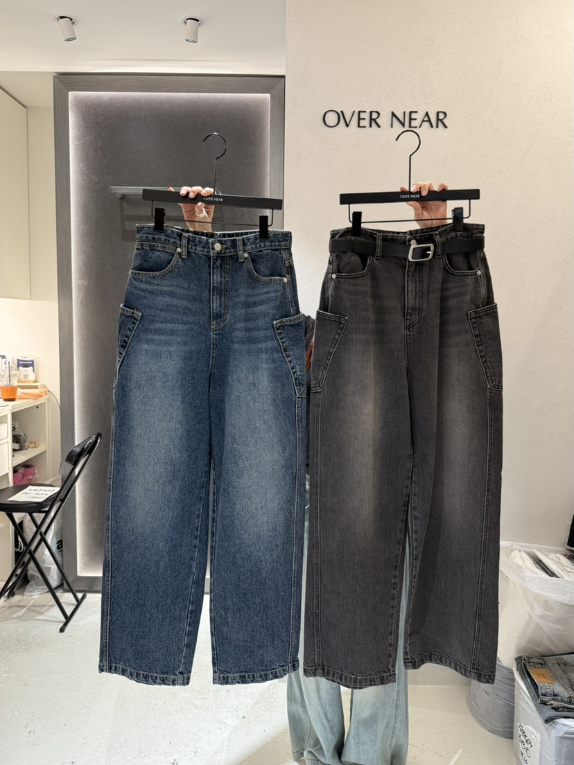 OVER NEAR韓國代購㊣女裝新品熱賣人氣牛仔褲不含腰帶口袋OVER NEAR牛仔褲