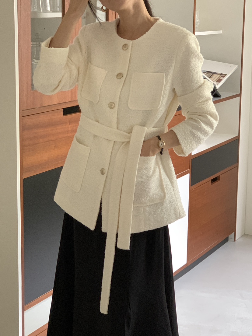 FRILL-T東大門㊣直郵女裝新品推薦人氣休閑夾克粗花呢腰帶FRILL-T夾克