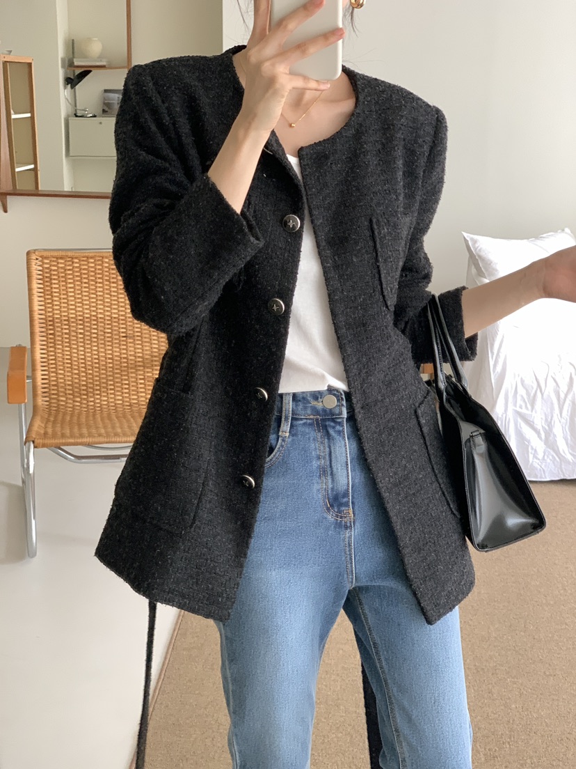 FRILL-T東大門㊣直郵女裝新品推薦人氣休閑夾克粗花呢腰帶FRILL-T夾克