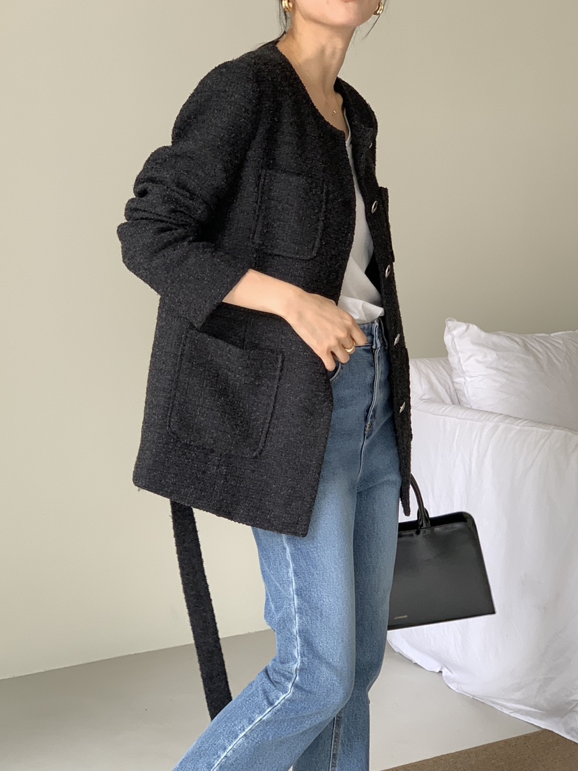 FRILL-T東大門㊣直郵女裝新品推薦人氣休閑夾克粗花呢腰帶FRILL-T夾克