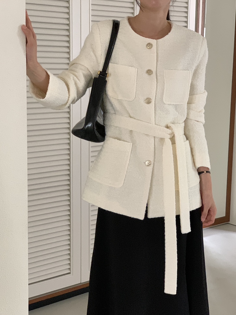 FRILL-T東大門㊣直郵女裝新品推薦人氣休閑夾克粗花呢腰帶FRILL-T夾克