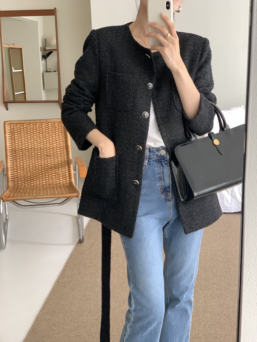 FRILL-T東大門㊣直郵女裝新品推薦人氣休閑夾克粗花呢腰帶FRILL-T夾克