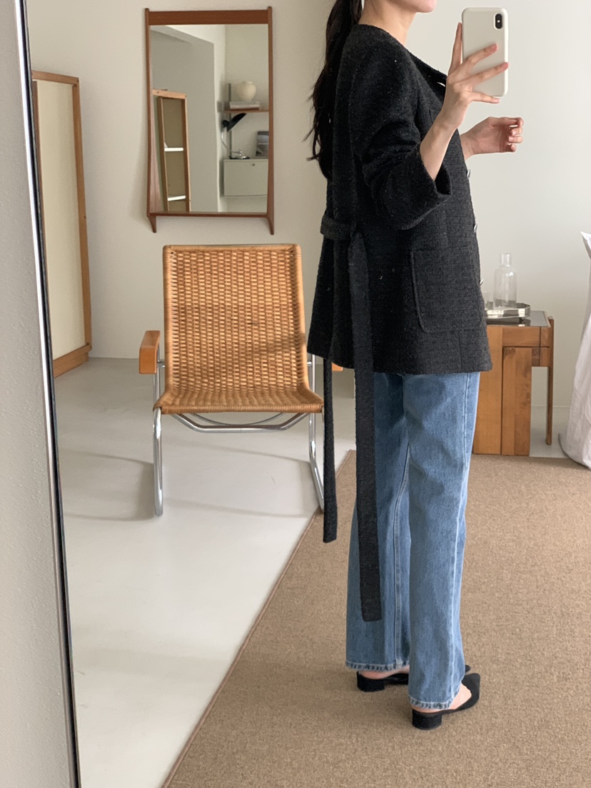 FRILL-T東大門㊣直郵女裝新品推薦人氣休閑夾克粗花呢腰帶FRILL-T夾克