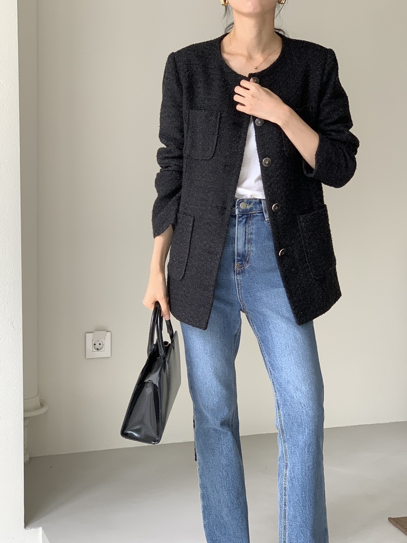FRILL-T東大門㊣直郵女裝新品推薦人氣休閑夾克粗花呢腰帶FRILL-T夾克