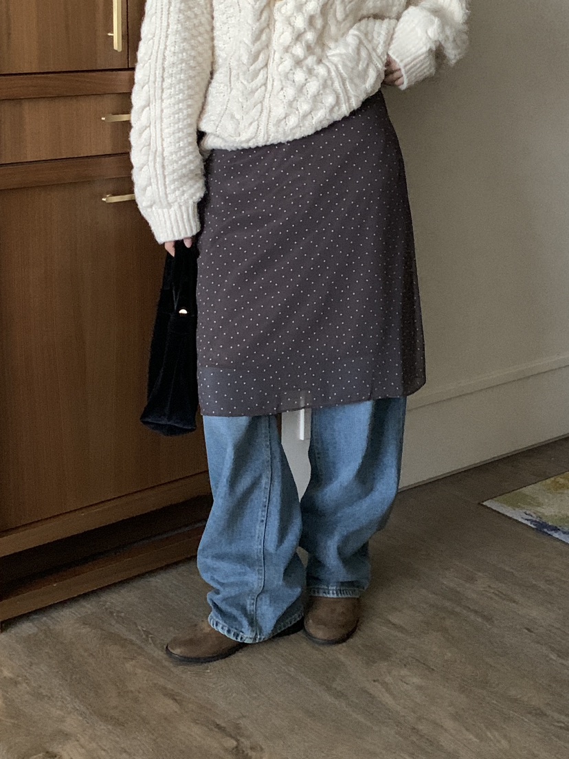 FRILL-T東大門㊣代購女士新品職業休閑半身裙中短裙圓點裙FRILL-T半身裙/中短裙
