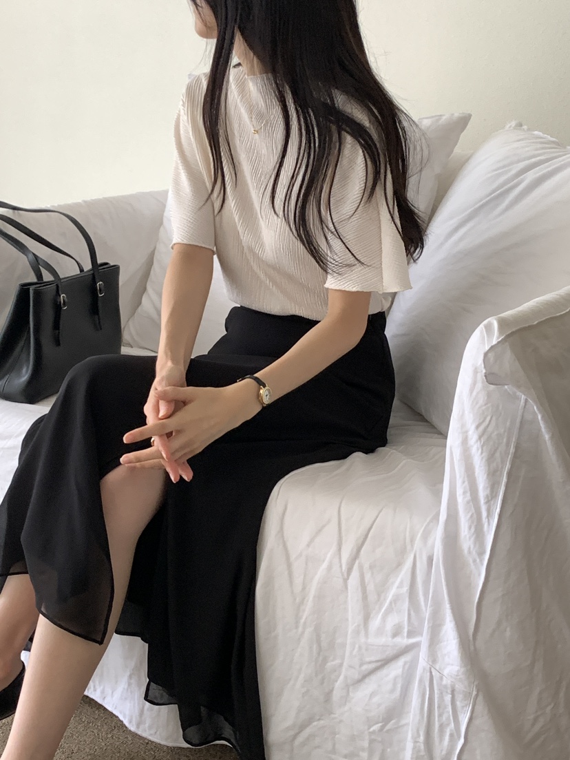 FRILL-T韓國直郵㊣女士新款時尚職業熱賣25秋夏真品T恤褶皺FRILL-TT恤