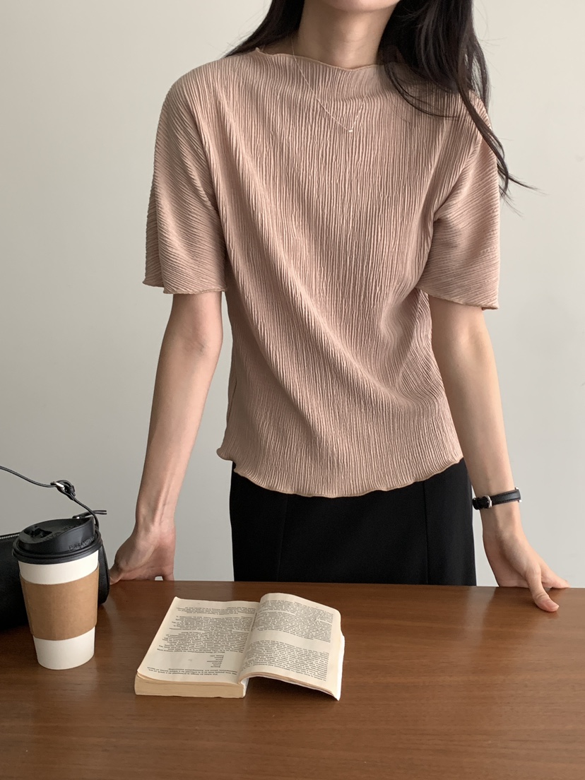 FRILL-T韓國直郵㊣女士新款時尚職業熱賣25秋夏真品T恤褶皺FRILL-TT恤圖色1