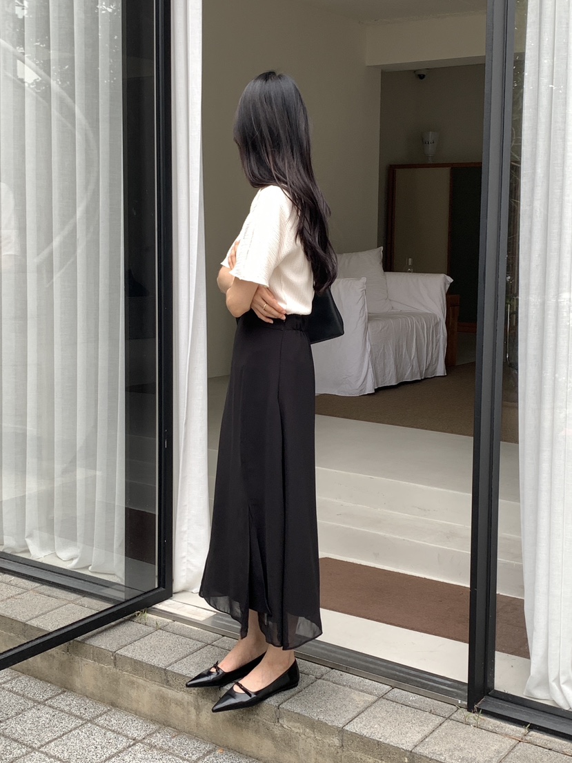 FRILL-T東大門㊣實拍女士新款25秋夏休閑人氣長裙雪紡雙層FRILL-T長裙
