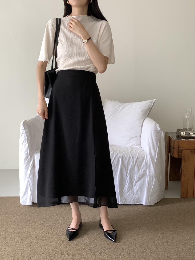 FRILL-T東大門㊣實拍女士新款25秋夏休閑人氣長裙雪紡雙層FRILL-T長裙