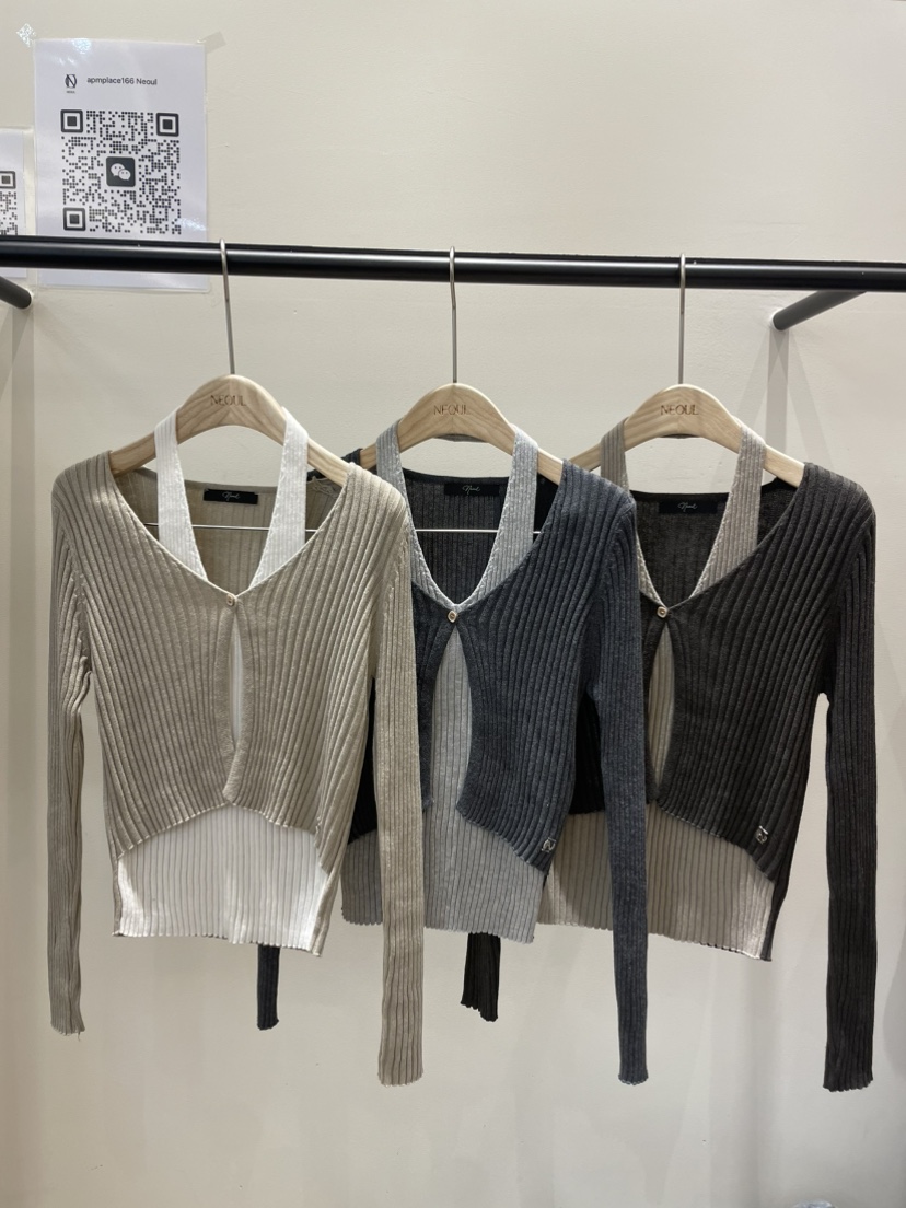 NEOUL東大門㊣實拍女裝新品休閑推薦時尚熱賣25秋夏真品針織衫NEOUL/ahin雙領標簽針織衫