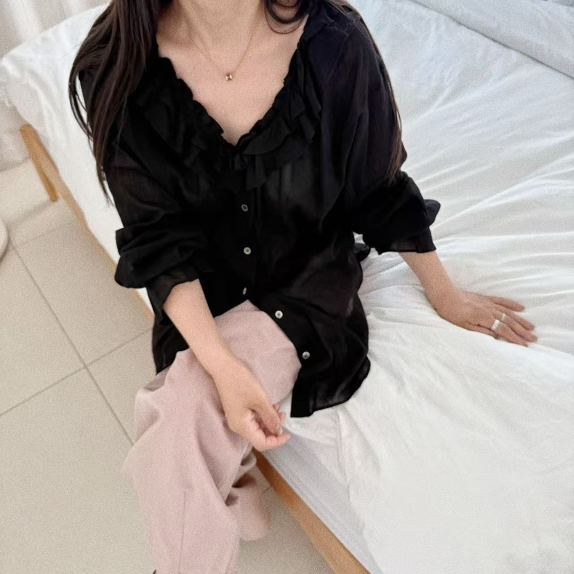 OLI SEOUL東大門㊣直郵女士新品時尚25秋夏休閑襯衫蕾絲衫OLI SEOUL襯衫/蕾絲衫