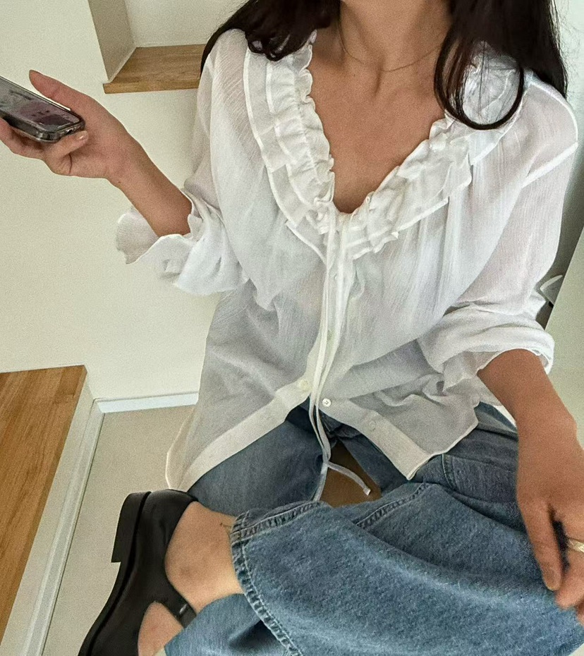 OLI SEOUL東大門㊣直郵女士新品時尚25秋夏休閑襯衫蕾絲衫OLI SEOUL襯衫/蕾絲衫圖色3