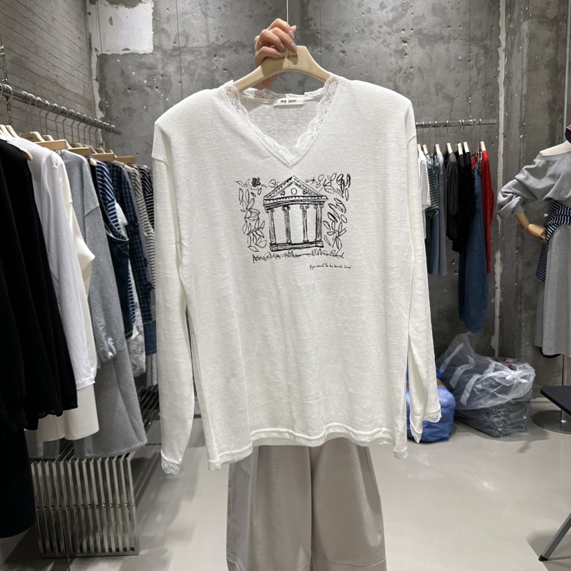 JUNI韓國代購㊣女士新品熱賣時尚職業休閑25秋夏推薦長袖T恤my juni長袖T恤圖色1