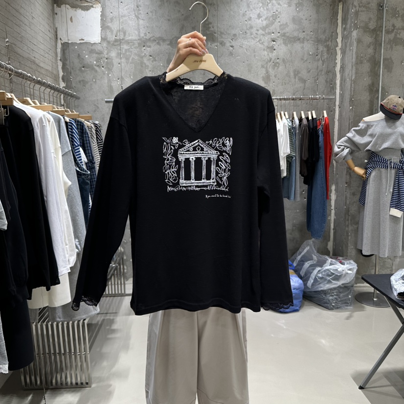 JUNI韓國代購㊣女士新品熱賣時尚職業休閑25秋夏推薦長袖T恤my juni長袖T恤圖色2