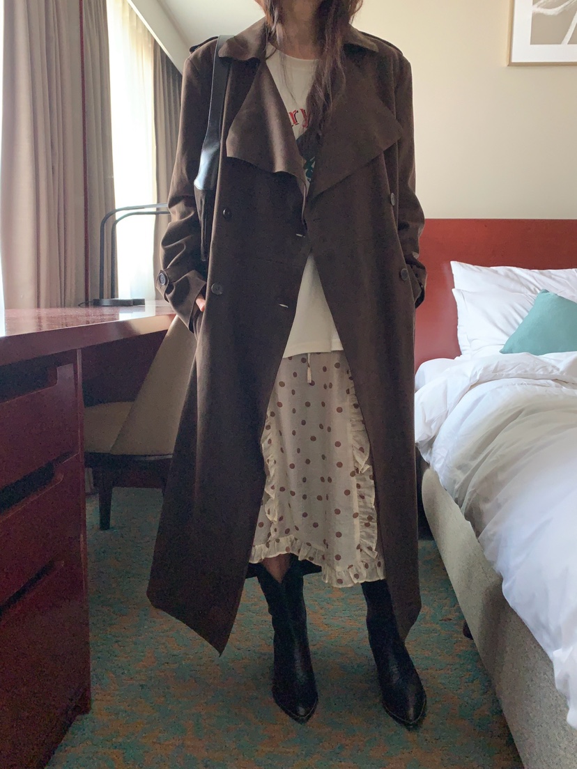 JKICHI韓國代購㊣女裝新品25秋夏人氣長款風衣含腰帶絨面革JKICHI長款風衣