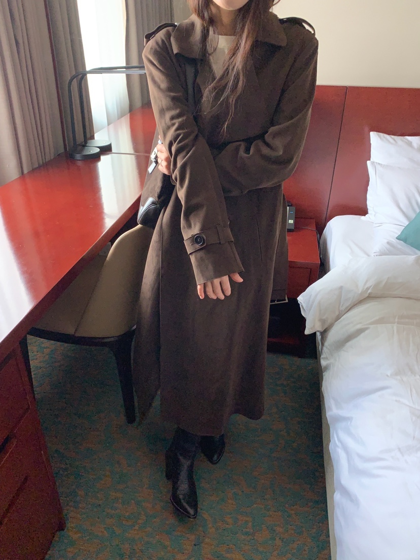JKICHI韓國代購㊣女裝新品25秋夏人氣長款風衣含腰帶絨面革JKICHI長款風衣