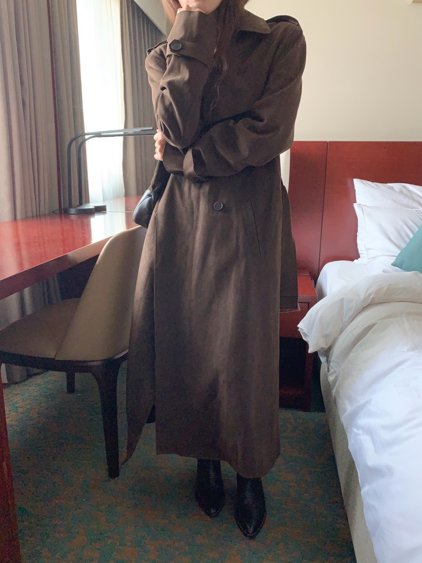 JKICHI韓國代購㊣女裝新品25秋夏人氣長款風衣含腰帶絨面革JKICHI長款風衣